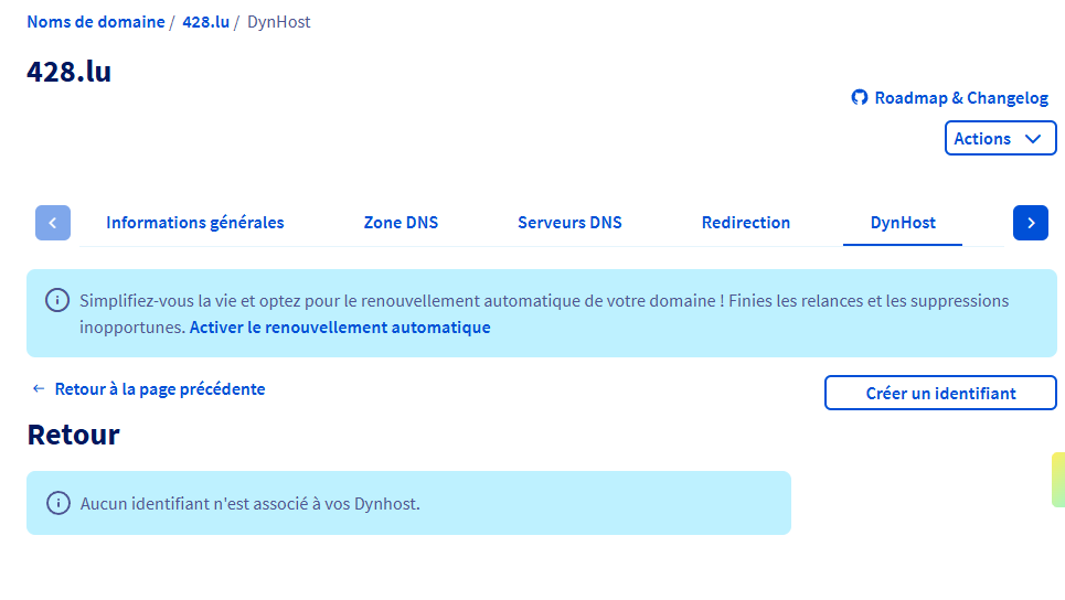 Création d'un identifiant DynHost dans l'interface OVH
