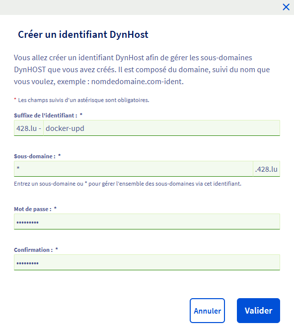 Créer un identifiant DynHost