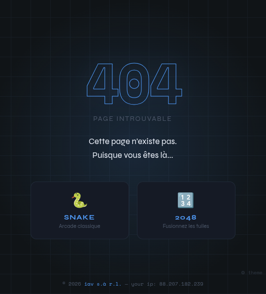 404 personnalisée avec jeux arcade