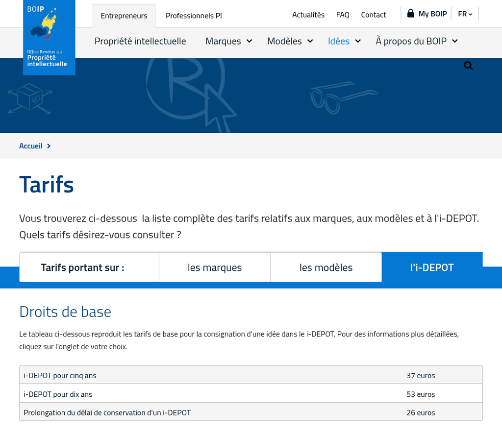 page Tarifs, onglet « l'i-DEPOT »
